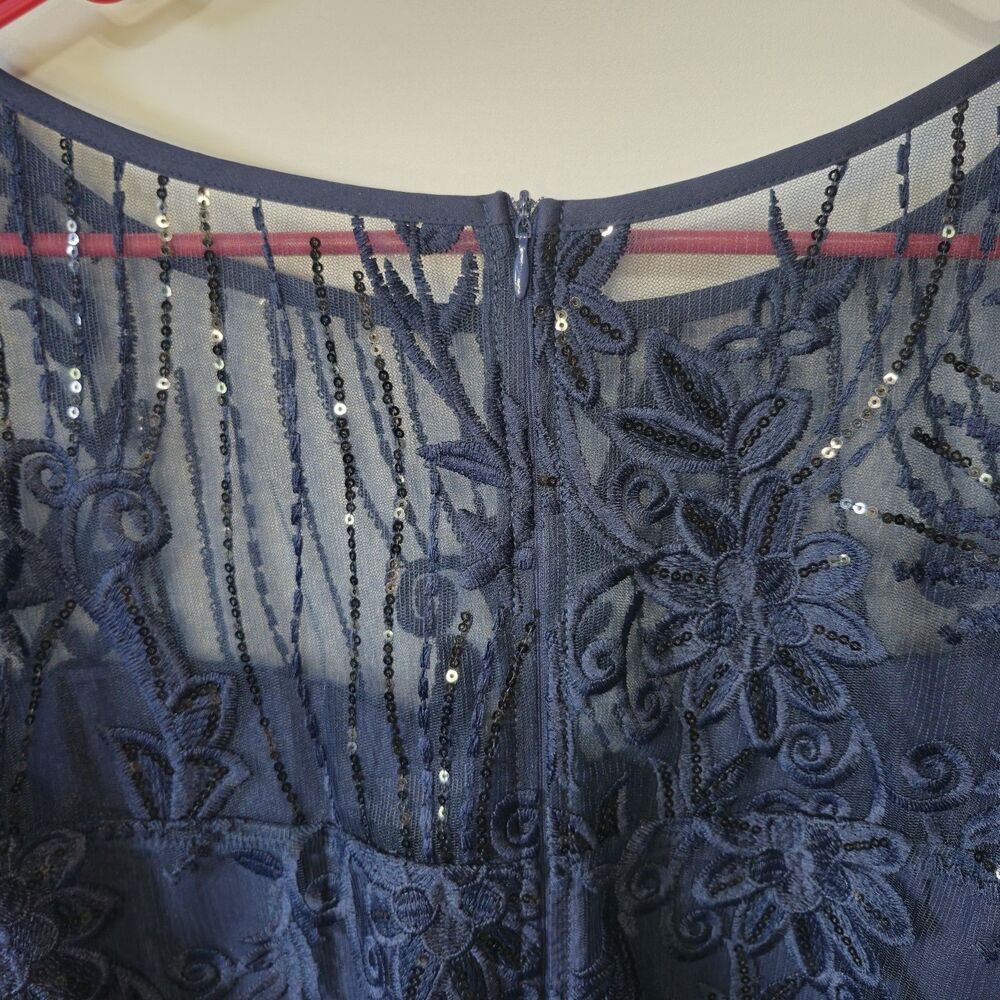 Navy Blue Formal Dress XL Lace Sequin Chiffon Wedding Guest Mother Elegant - Picture 5 of 11